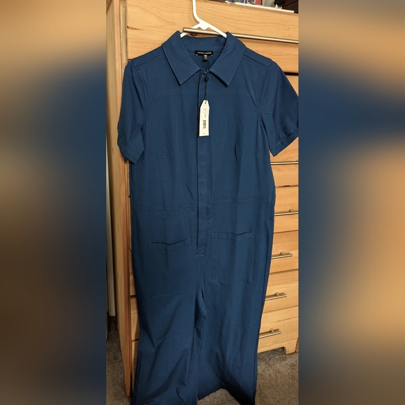 New Universal Standard stretch cotton twill jumpsuit navy xxs - Picture 2 of 7